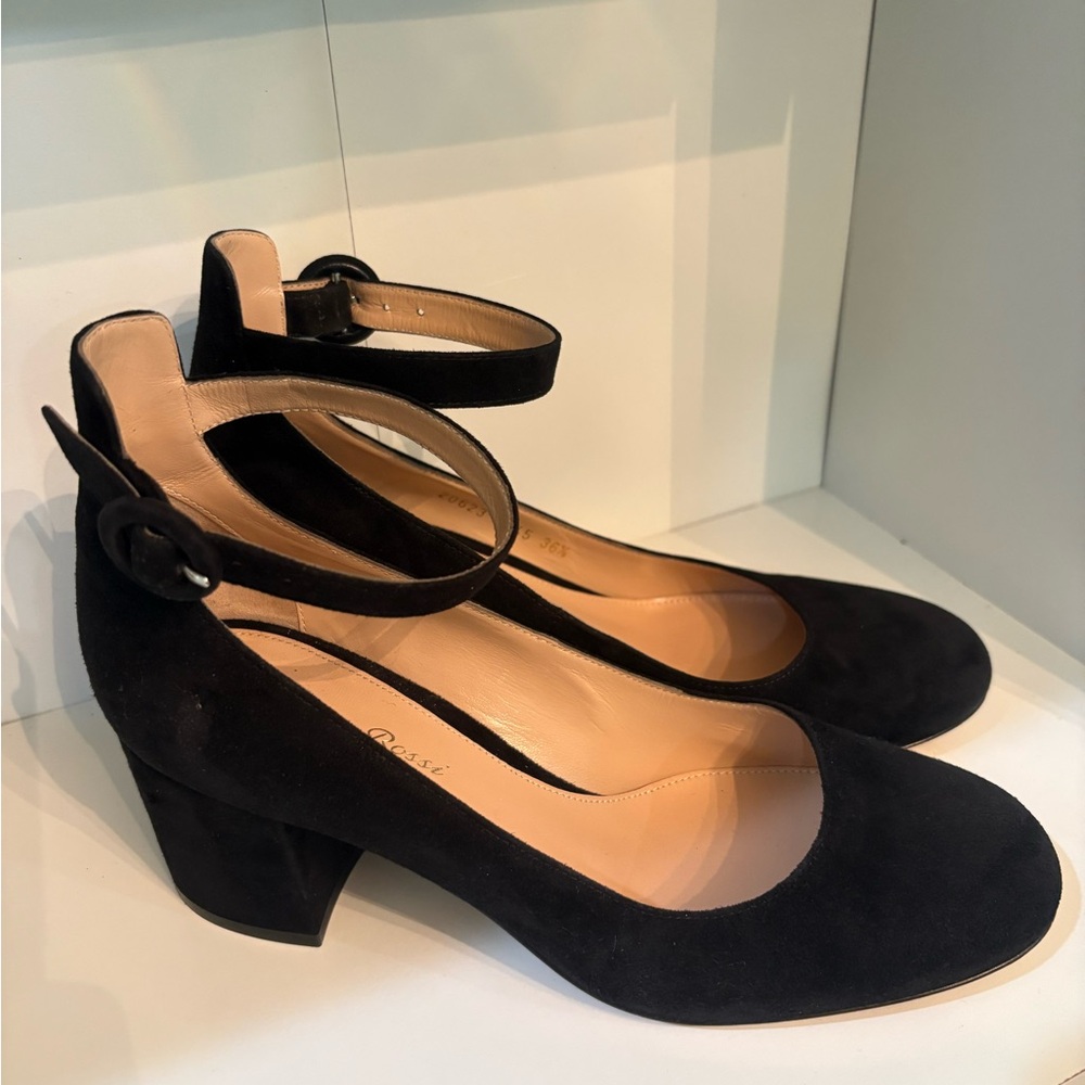 Gianvito Rossi Black Suede Ankle Strap Heels - Picture 1 of 6